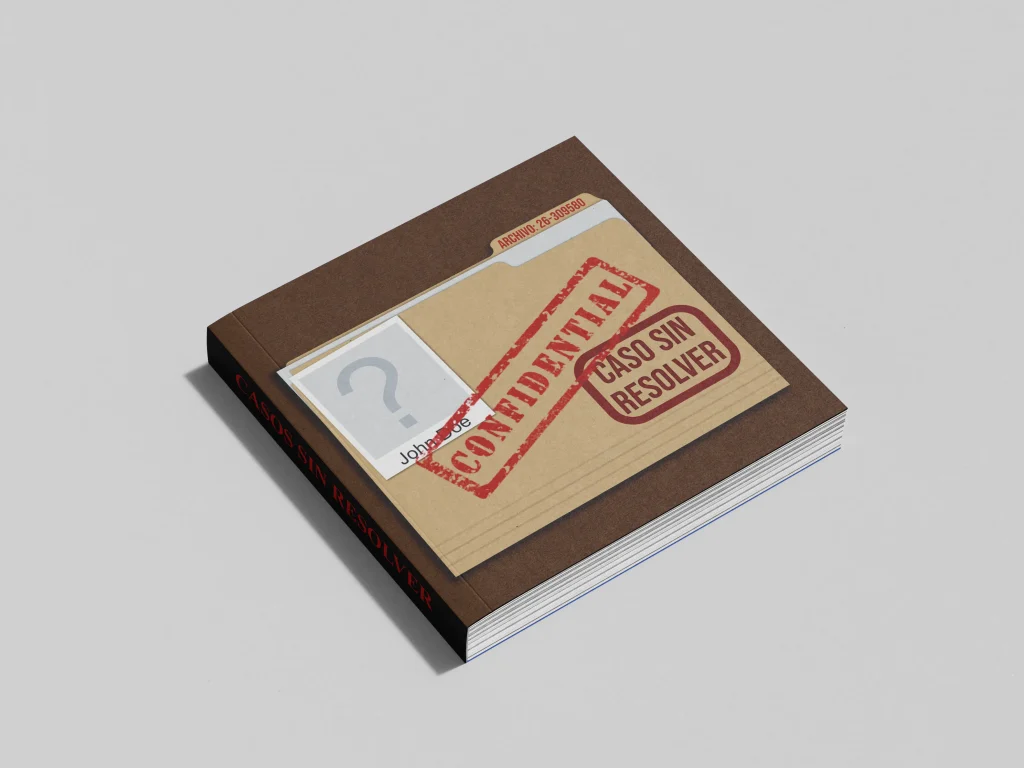 Mockup portada Casos sin Resolver — misterio interactivo en espanol, Hekaan